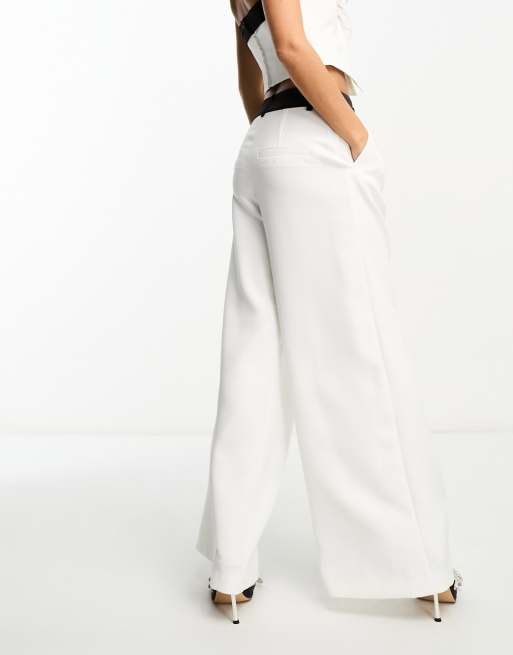 ASOS DESIGN Petite tux wide leg trousers in cream