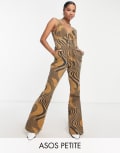 [ASOS DESIGN] ASOS DESIGN Petite twill lace up front jumpsuit in swirl print-Multi 4 Swirl Print