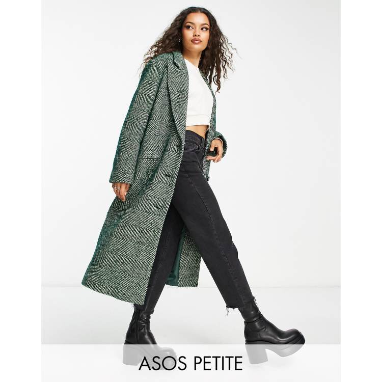 ASOS DESIGN Petite twill wool mix dad coat in green