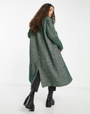 ASOS DESIGN Petite twill wool mix dad coat in green