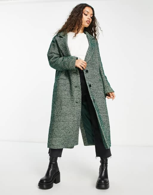 ASOS DESIGN Petite twill wool mix dad coat in green