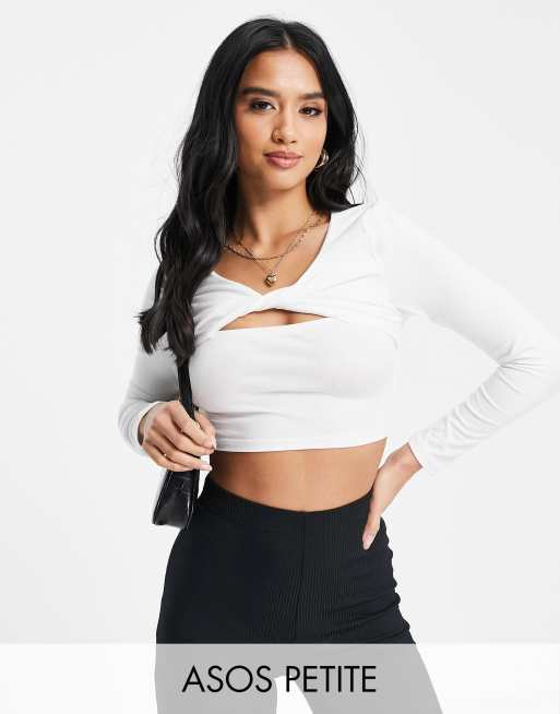 ASOS DESIGN Petite fitted crop t-shirt with long sleeve in black