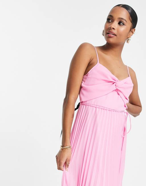 ASOS DESIGN Maternity pleated midi dress with a belt in bright pink