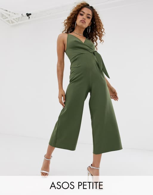 ASOS DESIGN Petite twist front strappy culotte jumpsuit