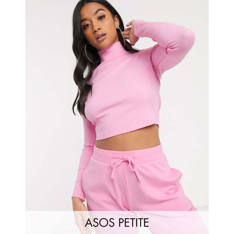 ASOS DESIGN long sleeve top with notch neck in rib in pink marl