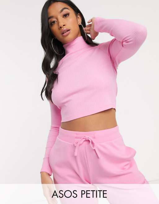 ASOS DESIGN turtleneck long sleeve rib crop top in white