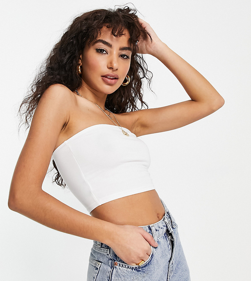 ASOS DESIGN Petite ultimate bandeau crop top in cotton in white - WHITE