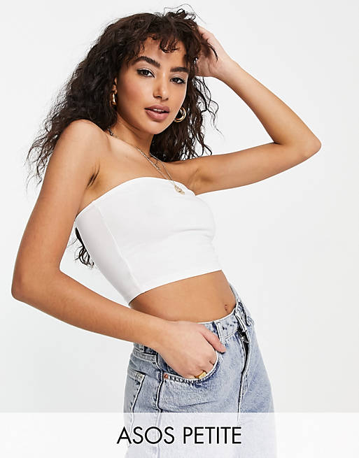 patologisk pustes op Tempel ASOS DESIGN Petite ultimate bandeau crop top in cotton in white - WHITE |  ASOS