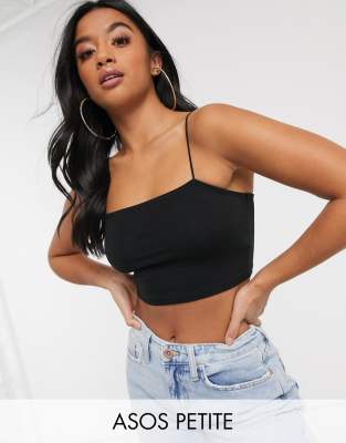 ASOS DESIGN Petite ultimate bandeau crop top with skinny straps in black