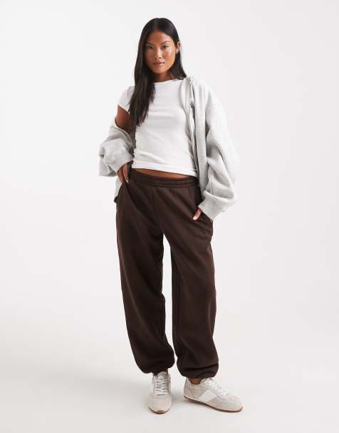 ASOS DESIGN Petite ultimate cuffed brushback trackies in chocolate - view 1