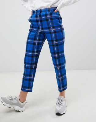 ASOS DESIGN Petite - Ultimate - Enkellange broek met blauwe ruit | ASOS