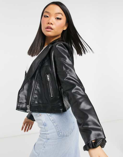 ASOS DESIGN Petite ultimate faux leather biker jacket in black