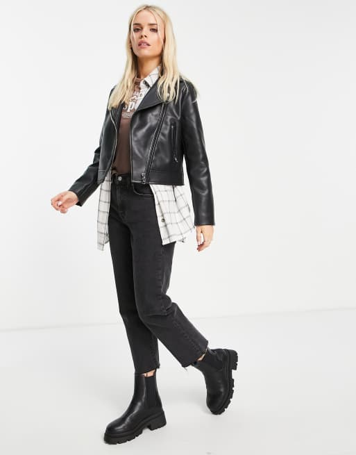 ASOS DESIGN Petite ultimate faux leather biker jacket in black, 3 of 4