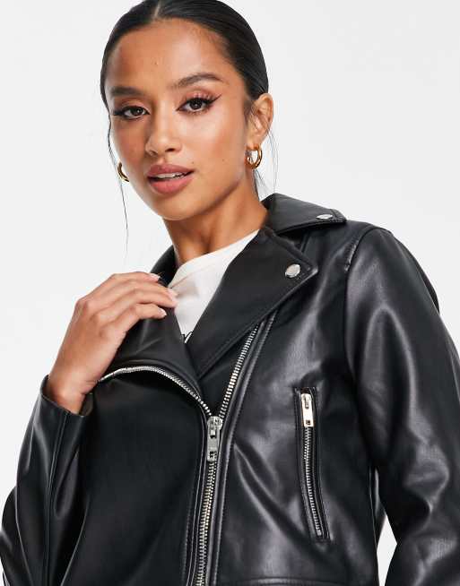 ASOS DESIGN Petite ultimate faux leather biker jacket in black