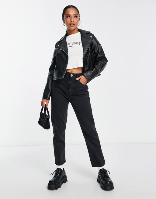 ASOS DESIGN Petite leather look leggings in black