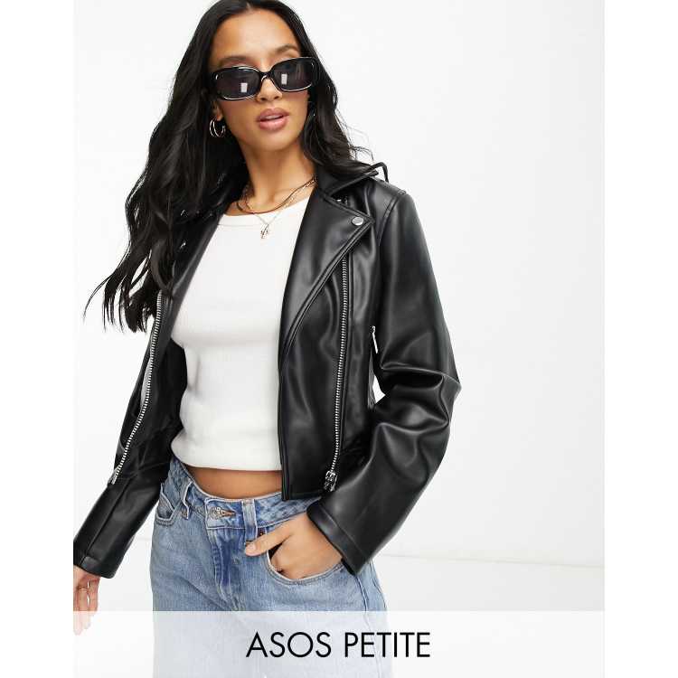 Petite black outlet leather biker jacket