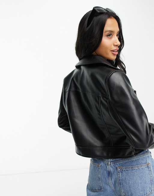 ASOS DESIGN Petite ultimate faux leather biker jacket in black