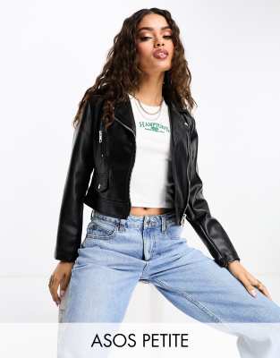 Shop Asos Petite Asos Design Petite Ultimate Faux Leather Biker Jacket In Black