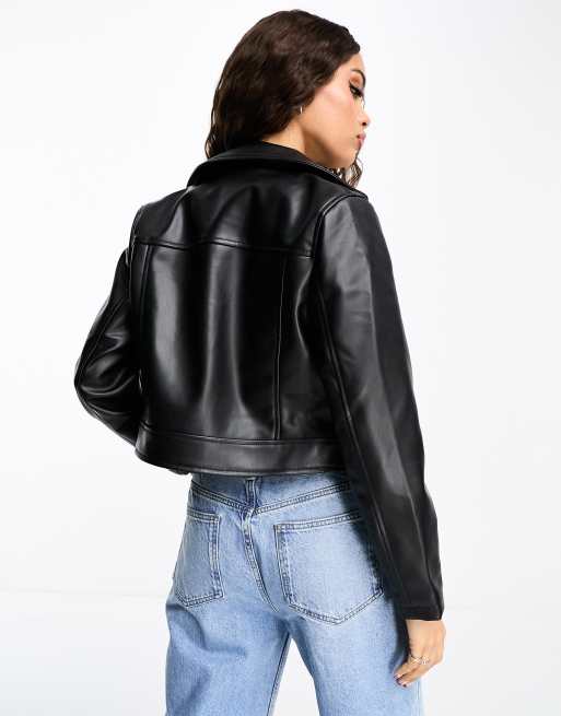 ASOS Cropped Leather Biker in Black, ASOS