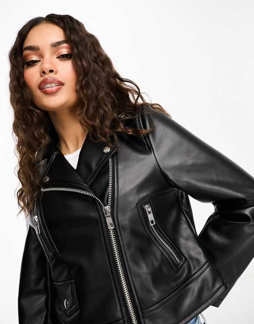 Asos women's black outlet leather jacket