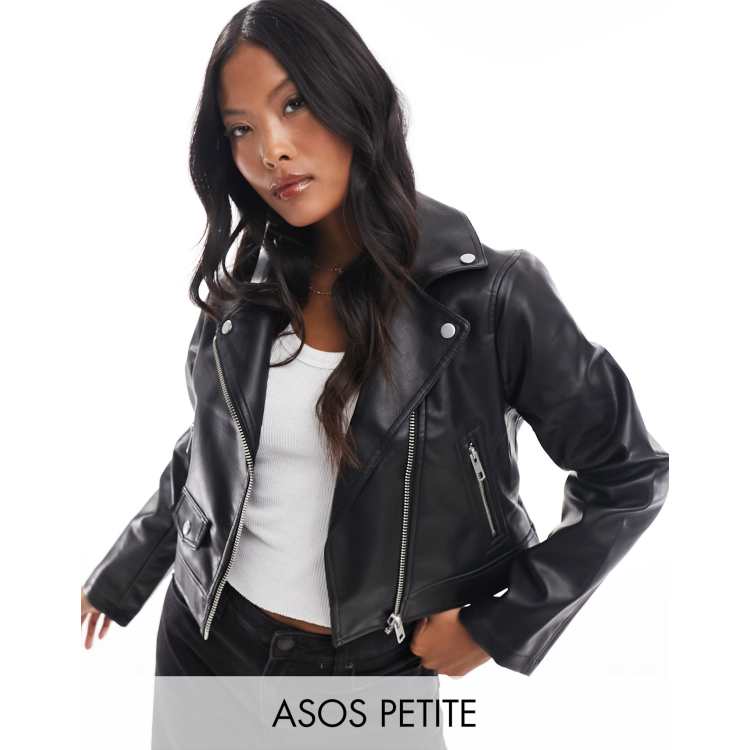 ASOS DESIGN Petite ultimate faux leather biker jacket in black ASOS