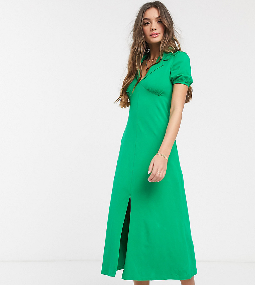 ASOS DESIGN Petite – Ultimate – Grön tea-klänning i midilängd med krage