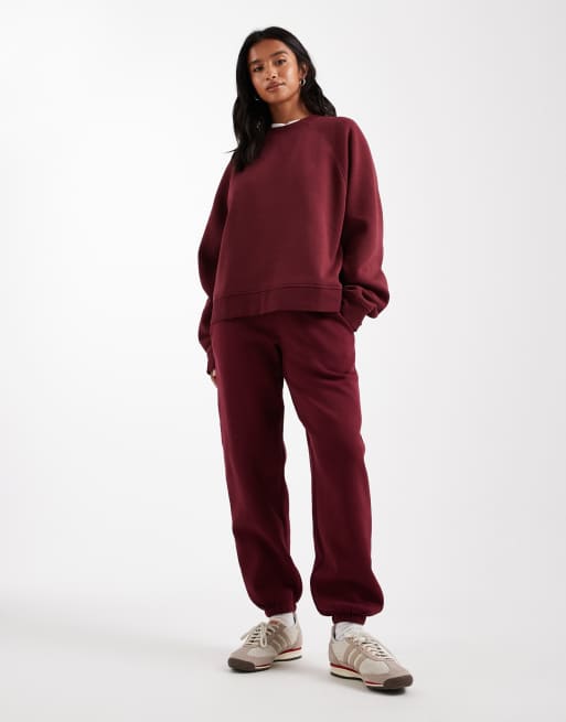 ASOS DESIGN Petite - Ultimate - Joggers color bordeaux con interno spazzolato e fondo elasticizzato