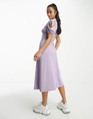 ASOS DESIGN Petite ultimate midi tea dress with collar and floral  embroidery in lilac | ASOS