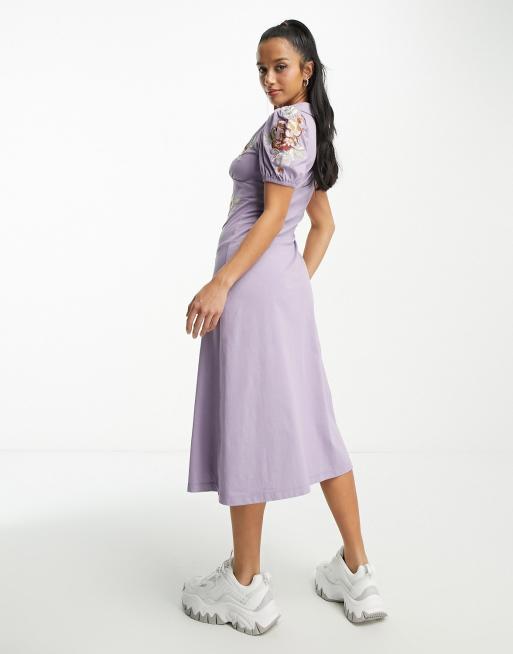 ASOS DESIGN Petite ultimate midi tea dress with collar and floral  embroidery in lilac