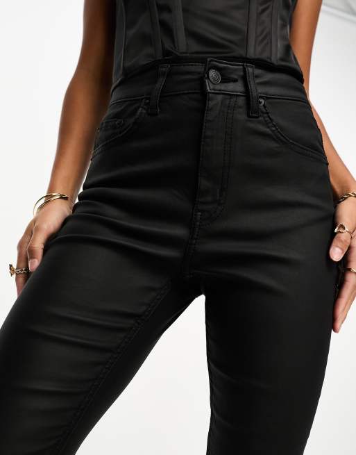 Skinny Stacked Zip Hem Coated Jeans