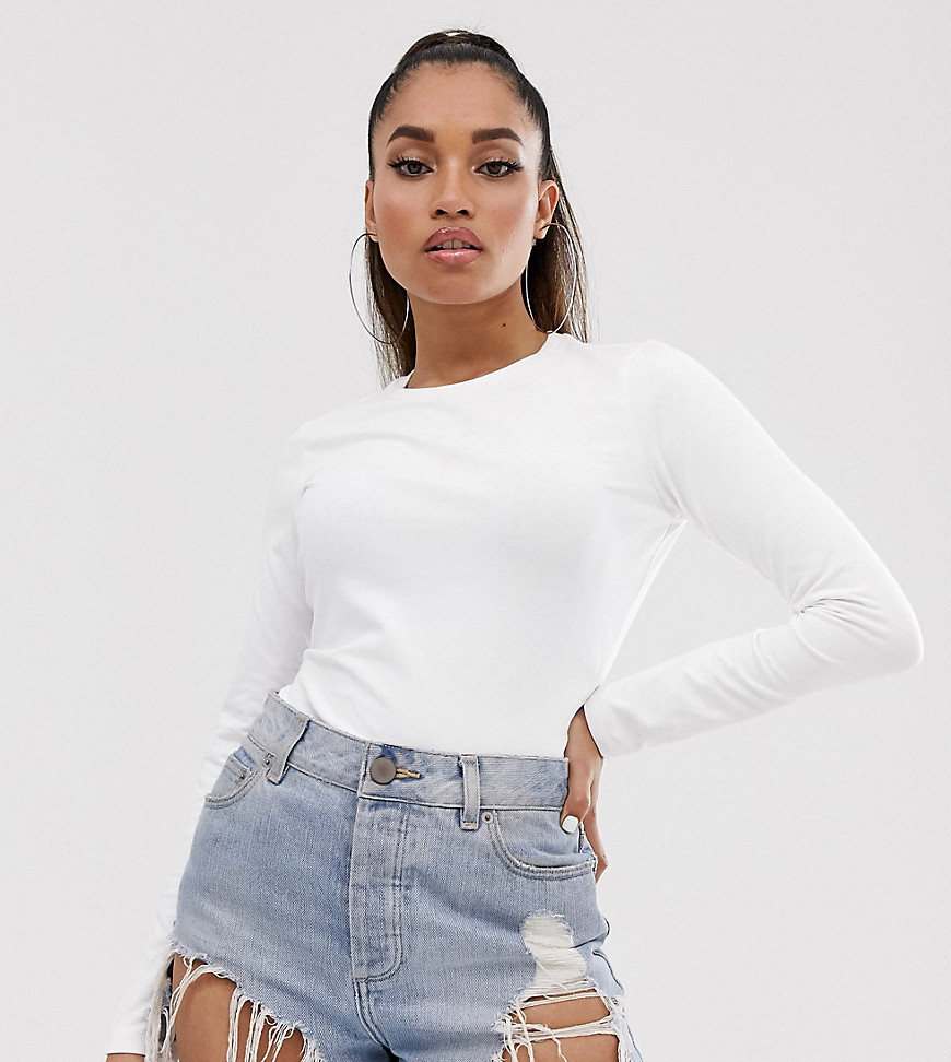 ASOS DESIGN Petite ultimate slim fit T-shirt with long sleeves in organic cotton in white