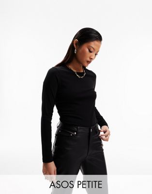 ASOS DESIGN Petite - Ultimate - T-shirt ajusté à manches longues en coton - Noir