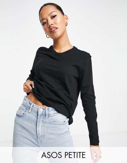 ASOS DESIGN Petite ultimate t-shirt with long sleeve in cotton blend in black - BLACK