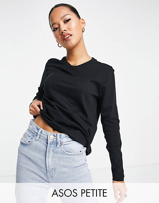 ASOS DESIGN Petite ultimate t-shirt with long sleeve in cotton blend in black - BLACK