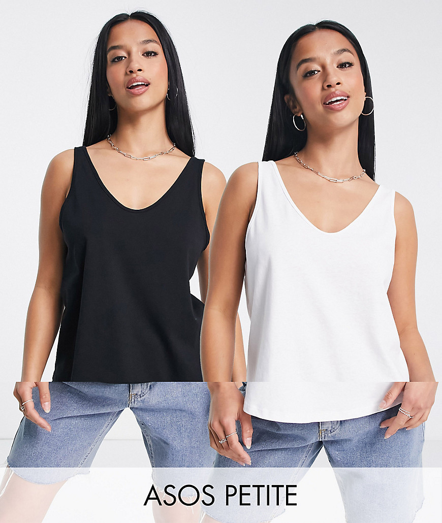 ASOS DESIGN Petite ultimate tank top with scoop neck in cotton in 2 pack SAVE - MULTI