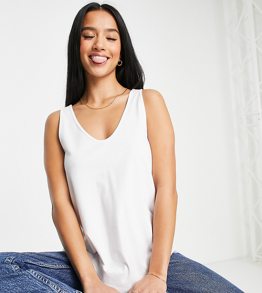 Echo Asos Design Petite Ultimate Tank Top With Scoop Neck In Cotton In White - White