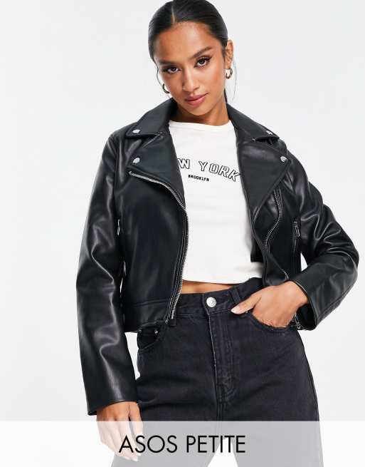 ASOS DESIGN Petite - Ultimativ sort bikerjakke i imiteret læder