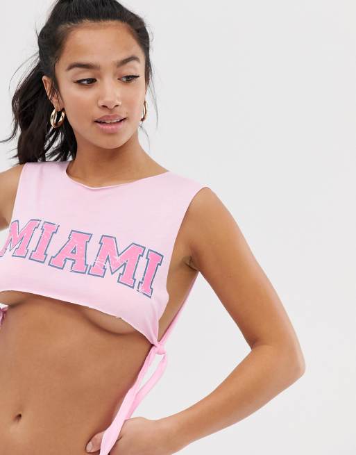 ASOS DESIGN Petite under boob 'Miami' beach crop top