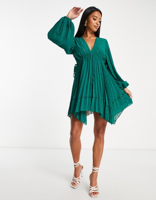 Asos design petite pleated embroidered mini dress hotsell