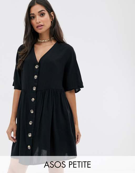 Asos design v neck button through mini smock outlet dress