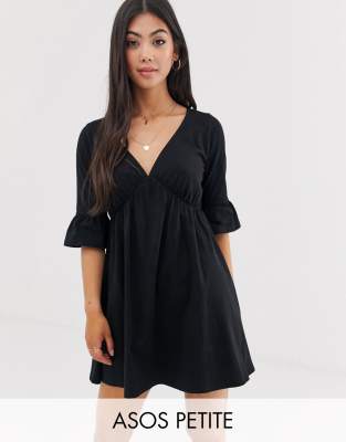 black v neck smock dress