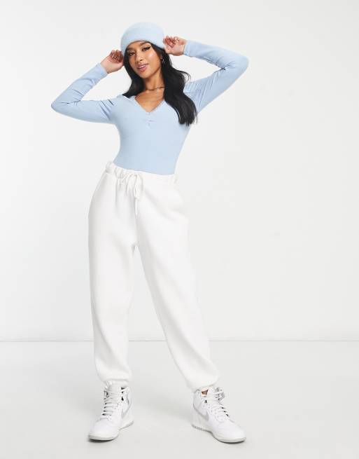 White Petite Basic Long Sleeve Bodysuit