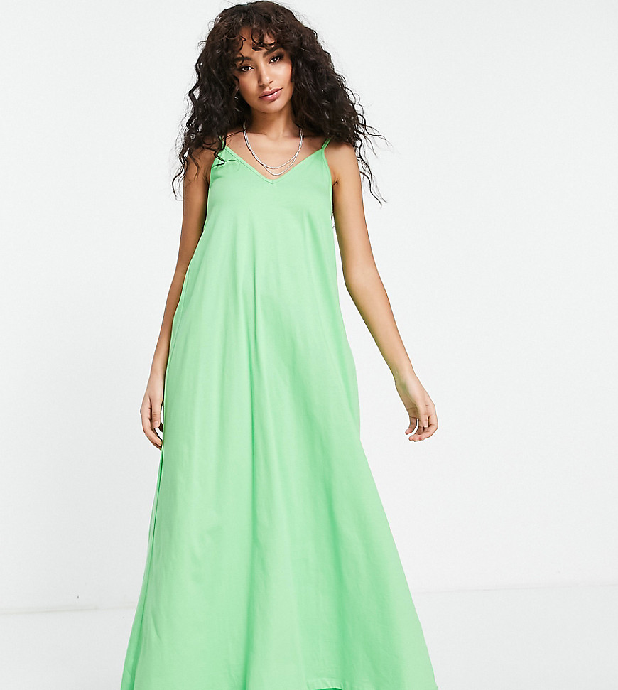 ASOS DESIGN Petite v neck maxi dress with pep hem in bright green