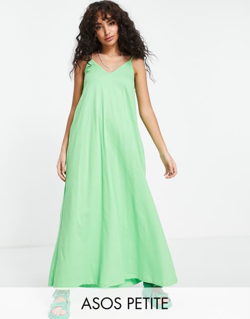 ASOS DESIGN Petite v neck maxi dress with pep hem in bright green