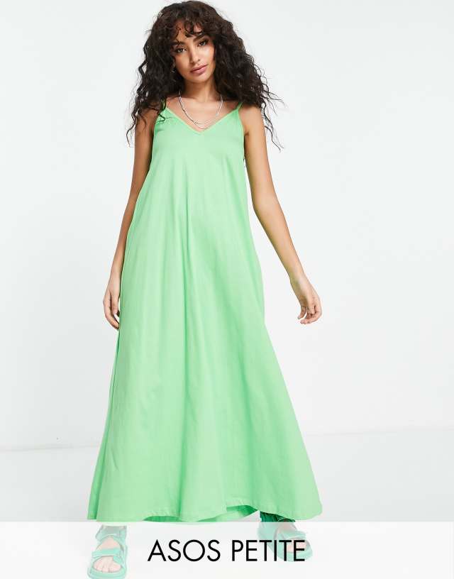 ASOS DESIGN Petite v-neck maxi dress with pep hem in bright green