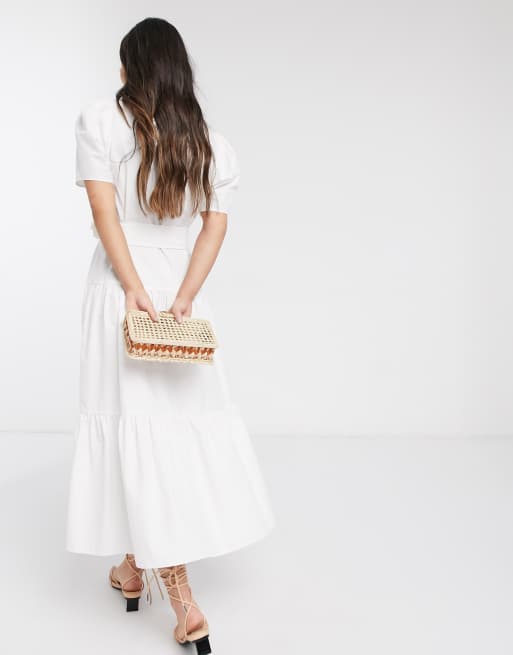 White midi shop skirt v neck