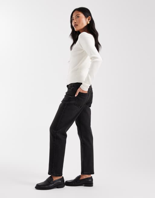 ASOS DESIGN Petite - Vaqueros mom negros de corte slim, 3 de 5
