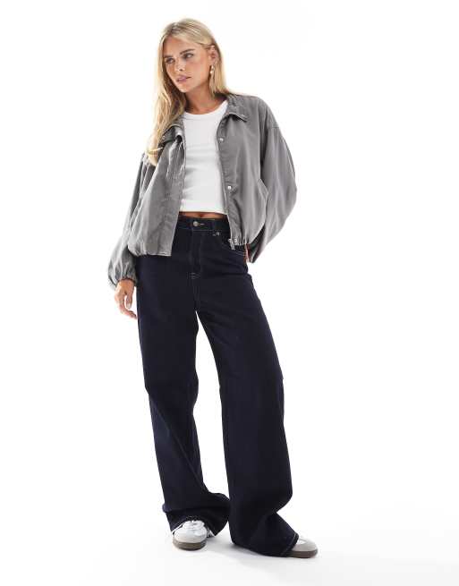 ASOS DESIGN Petite - Vasket koksgrå jakke med ståkrave og rynker, 2 af 4