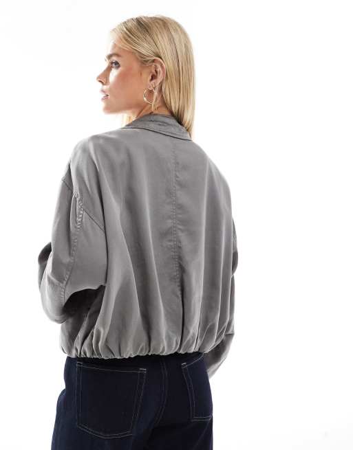 ASOS DESIGN Petite - Vasket koksgrå jakke med ståkrave og rynker, 4 af 4
