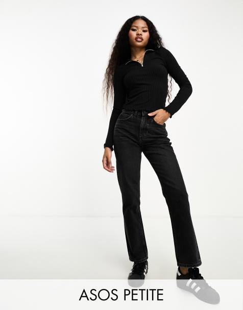 ASOS DESIGN Petite - Vasket sorte jeans med mellemhøj talje og lige ben - view 1